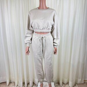 Zenana 2 Pcs Crop Sweatshirt Tracksuit Jogger Pants Set Outfit Active Loungewear